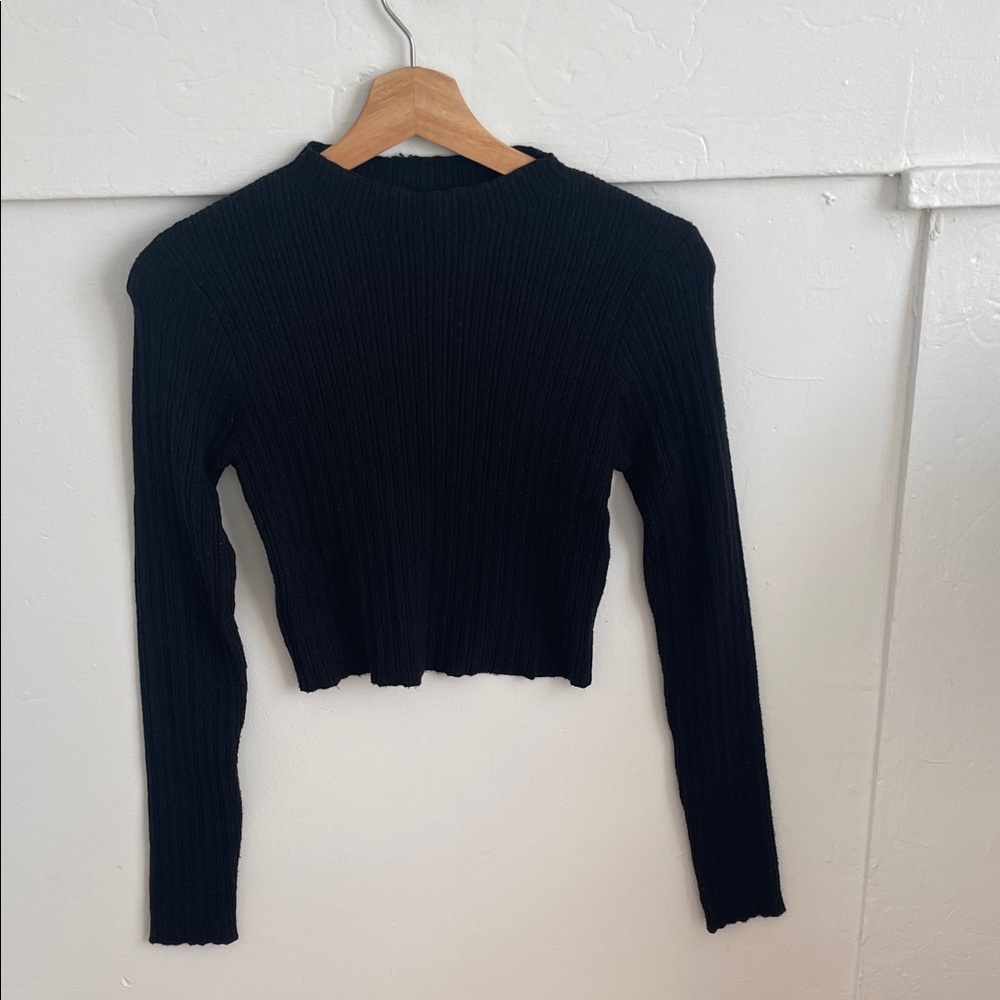 Zara Black Ribbed Long Sleeve Top